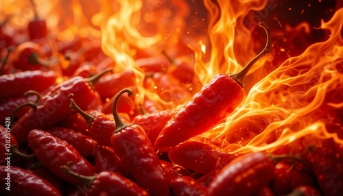 Wallpaper Mural Fiery Red Chili Peppers Burning in Flames Hot Spicy Food Background Torontodigital.ca