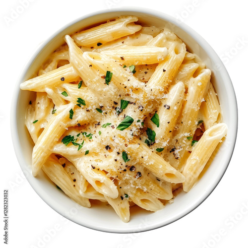 garlic parmesan alfredo penne pasta, isolated on transparent background