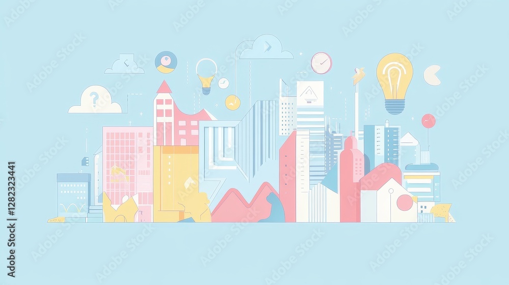 Real estate investment infographic flat design side view property market theme animation colored pastel. Real estate investment infographic flat design side view property market theme animation colored pastel.