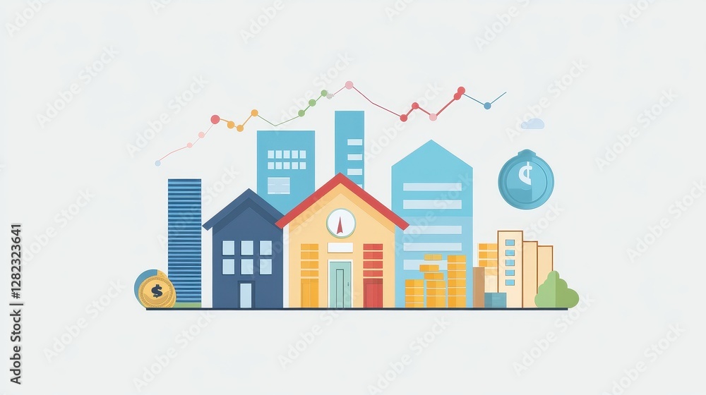 Real estate investment infographic flat design side view property market theme animation colored pastel. Real estate investment infographic flat design side view property market theme animation colored pastel.