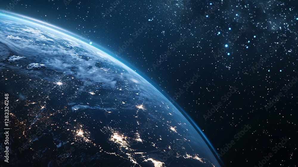 Obraz premium The planet is blue and the sky is dark