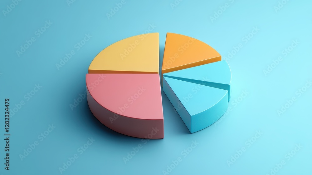 Fototapeta premium Savings and investment pie chart flat design top view personal finance theme 3D render triadic color scheme.