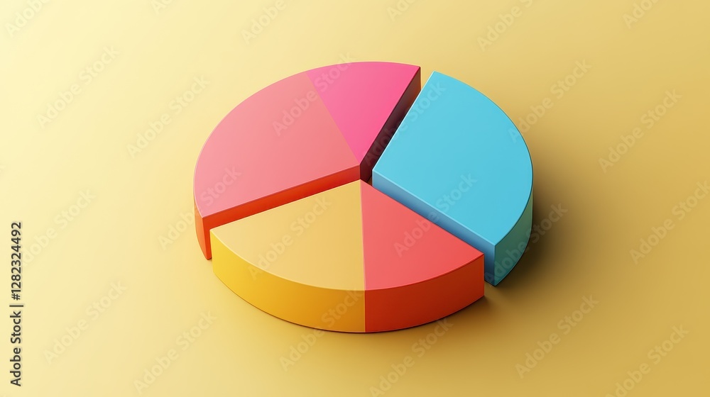 Savings and investment pie chart flat design top view personal finance theme 3D render triadic color scheme.