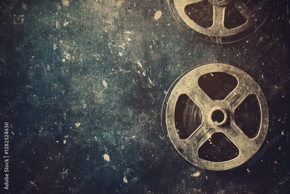 Obraz premium Old film reels on grunge background, nostalgic movie concept