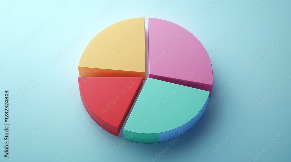 Savings and investment pie chart flat design top view personal finance theme 3D render triadic color scheme.