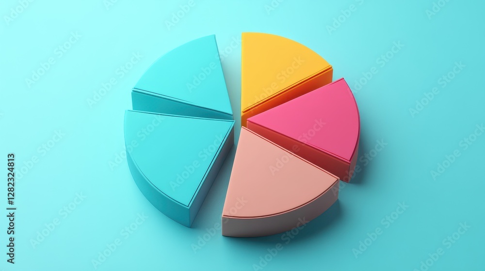 Obraz premium Savings and investment pie chart flat design top view personal finance theme 3D render triadic color scheme.