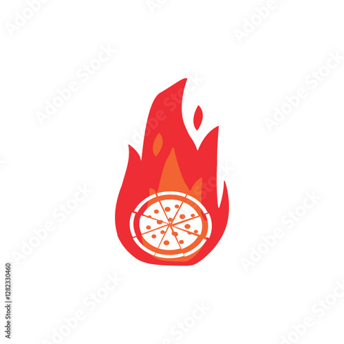 vector illustration of hot pizza design, spicy taste fire symbol.