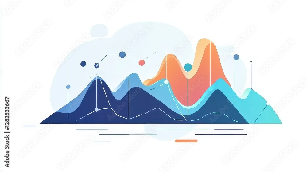 Stock market trend graph flat design side view economic analysis theme water color complementary color scheme. - Stock market trend graph flat design side view economic analysis theme water color complementary color scheme. -