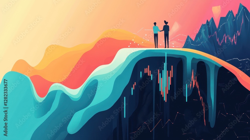 Fototapeta premium Stock market trend graph flat design side view economic analysis theme water color complementary color scheme. -