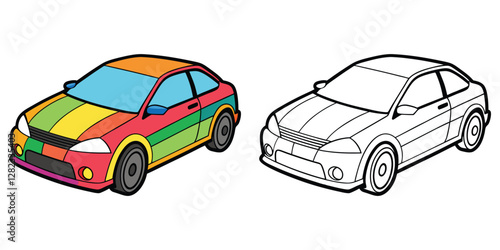 Colorful Car Sedan Coloring Page For Kids. Car Coloring Workbook For Preschool. Sedan Car Outline Vector Illustration