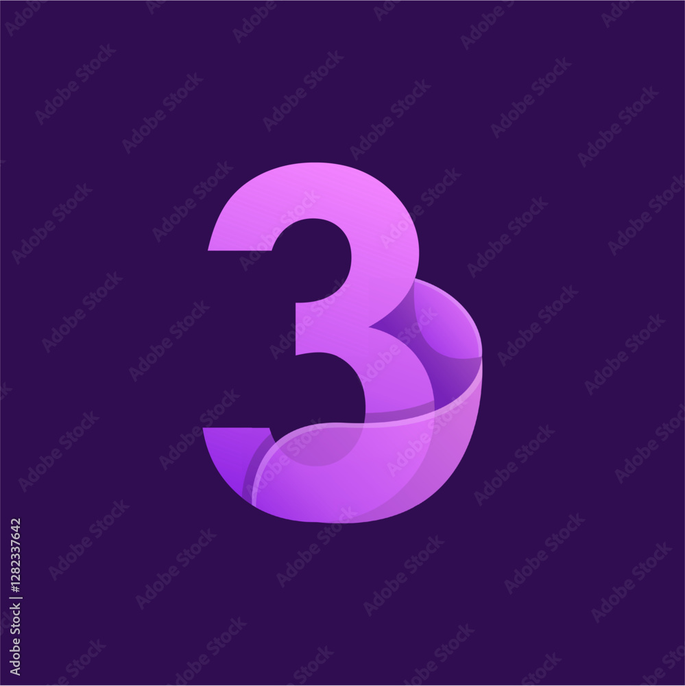 Naklejka premium MODERN PURPLE NUMBER THREE DESIGN VECTOR