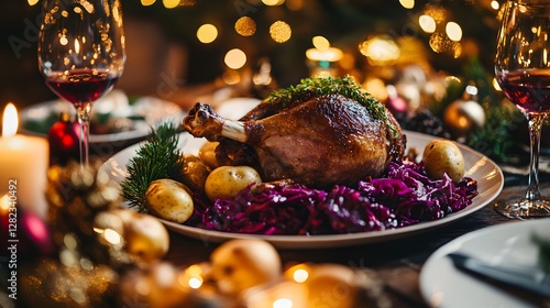 A Quintessentially German Christmas Dinner Featuring a Perfectly Roasted Goose and Delicious Side Dishes for Joyous Gatherings photo