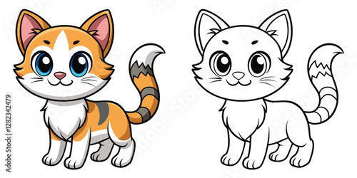 Happy Orange Cat Coloring Page For Kids. Outline Cat Vector Illustration. Cat Coloring For Preschool