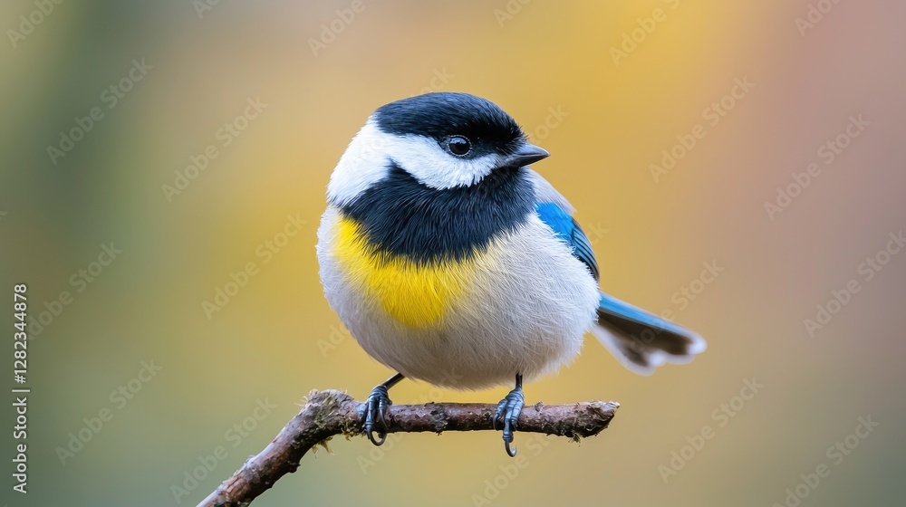 Obraz premium Colorful bird perched on branch, autumnal background, nature scene, photo for publications