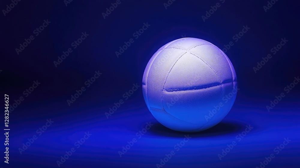 Official volleyball ball resting on a deep blue background, sharp details, high-resolution sports image, no people Official volleyball ball resting on a deep blue background, sharp details, high-resolution sports image, no people