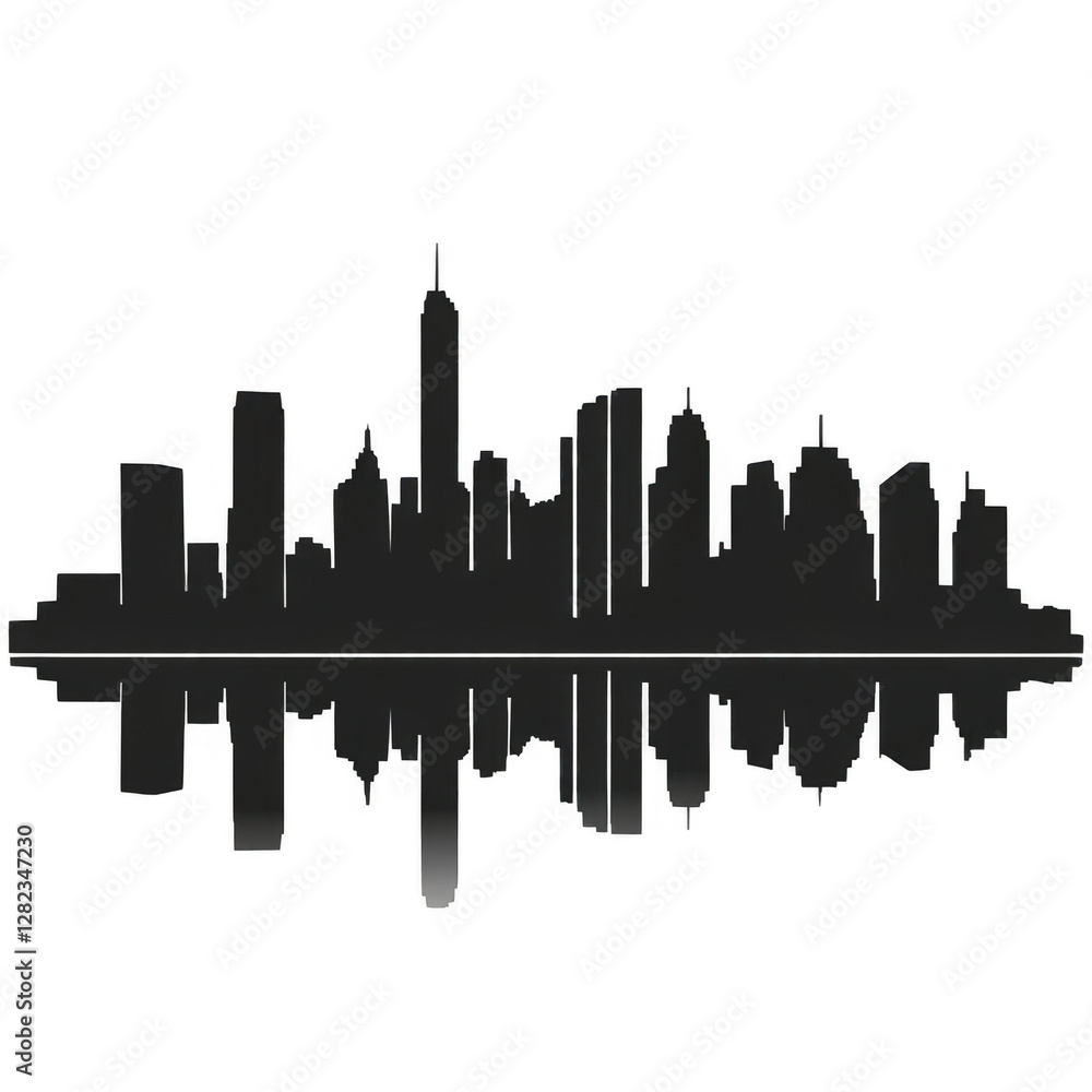 Black and White City Skyline Reflection on Water Surface Design Black and White City Skyline Reflection on Water Surface Design