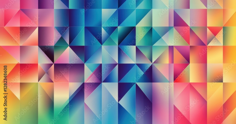 Abstract background with colorful triangles and grid lines, 80s style, illustration, 2D design, 3D shading, vibrant colors, gradients, retro-futuristic style Generative AI Abstract background with colorful triangles and grid lines, 80s style, illustration, 2D design, 3D shading, vibrant colors, gradients, retro-futuristic style Generative AI