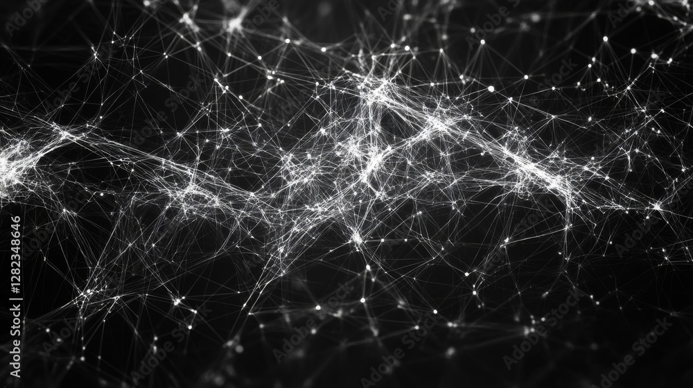 Abstract Neural Network Background with Interconnected Dots and Lines on Black Abstract Neural Network Background with Interconnected Dots and Lines on Black