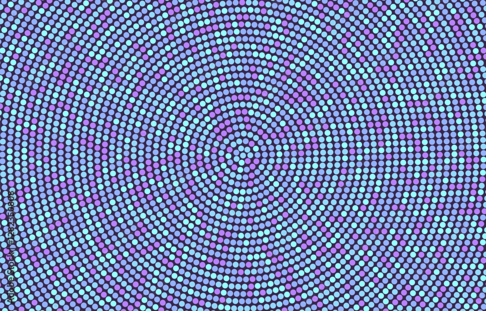 Neon dots abstract background. Radial dotted halftone backdrop. Vector template for your creative designs.