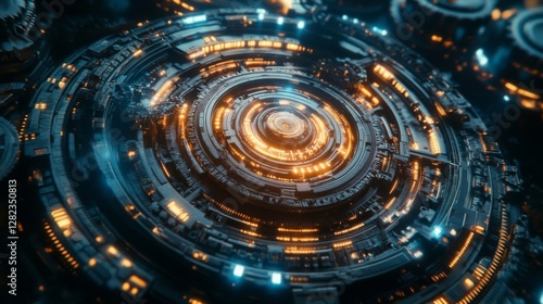 Wallpaper Mural Futuristic Abstract Technology Design with Glowing Orange Lights and Blue Accents Torontodigital.ca