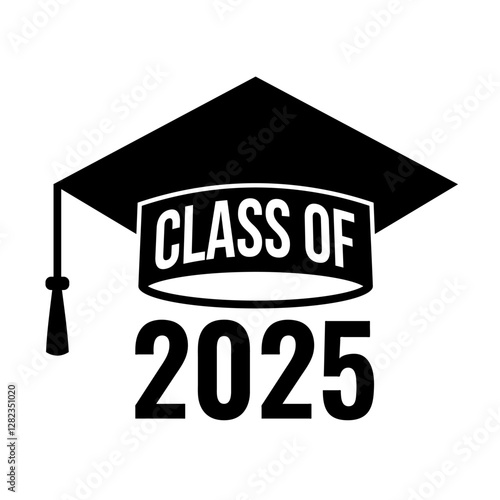 Obraz na płótnie Class of 2025 lettering on graduation cap. Congratulations to graduates typography poster. Vector template for greeting card, banner, label, sticker, invitation, etc. w salonie