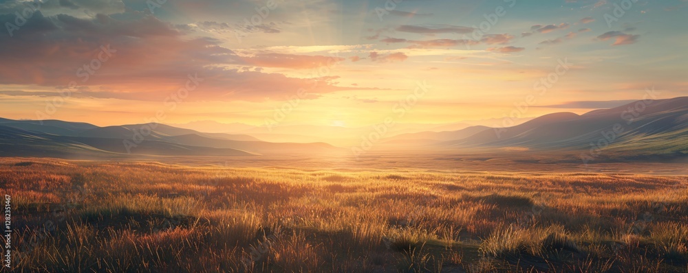 Fototapeta premium A large field with a sun in the sky