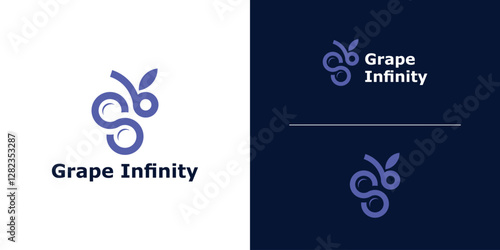 logo design combination of grape and infinity, logo for healthy drink, harvest, fresh, drink, vine, wine, icon