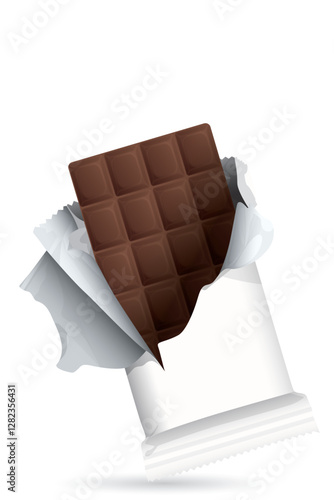 Wrapped chocolate bar was unwrapped and there was a chocolate bar inside isolated with white background graphic illustration have blank space.