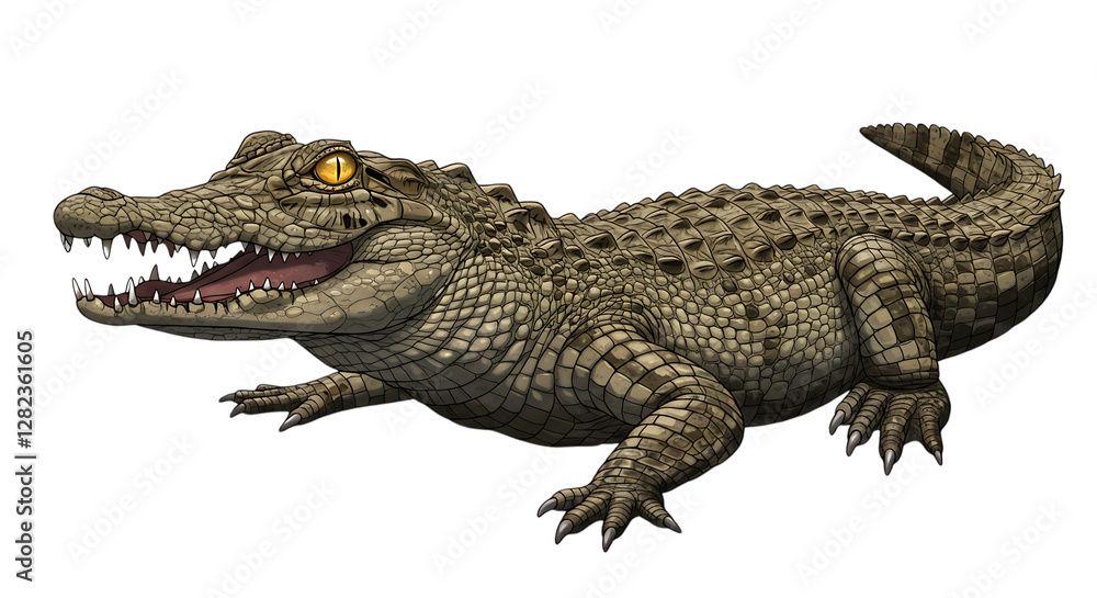 Fototapeta premium Young Crocodile Illustration Realistic Reptile Art Print