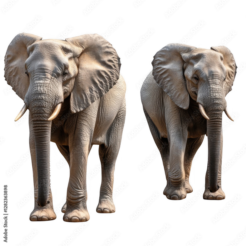 Fototapeta premium Two African Elephants Walking Together in Natural Habitat Environment
