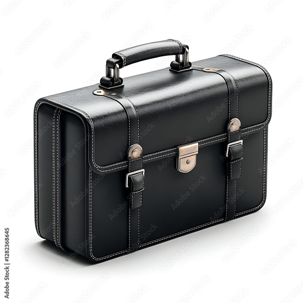 3D black business briefcase icon on a white background, 3D black business briefcase icon on a white background,