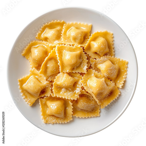 plate of agnolotti piemontesi on white background