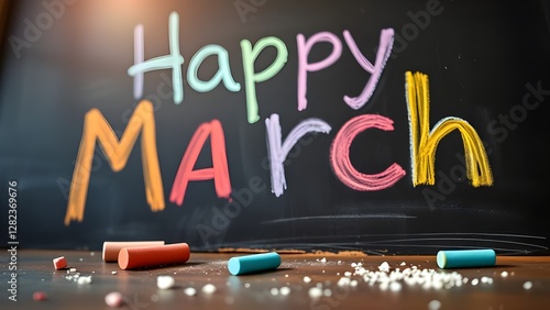 Wallpaper Mural happy march written on a chalkboard Torontodigital.ca