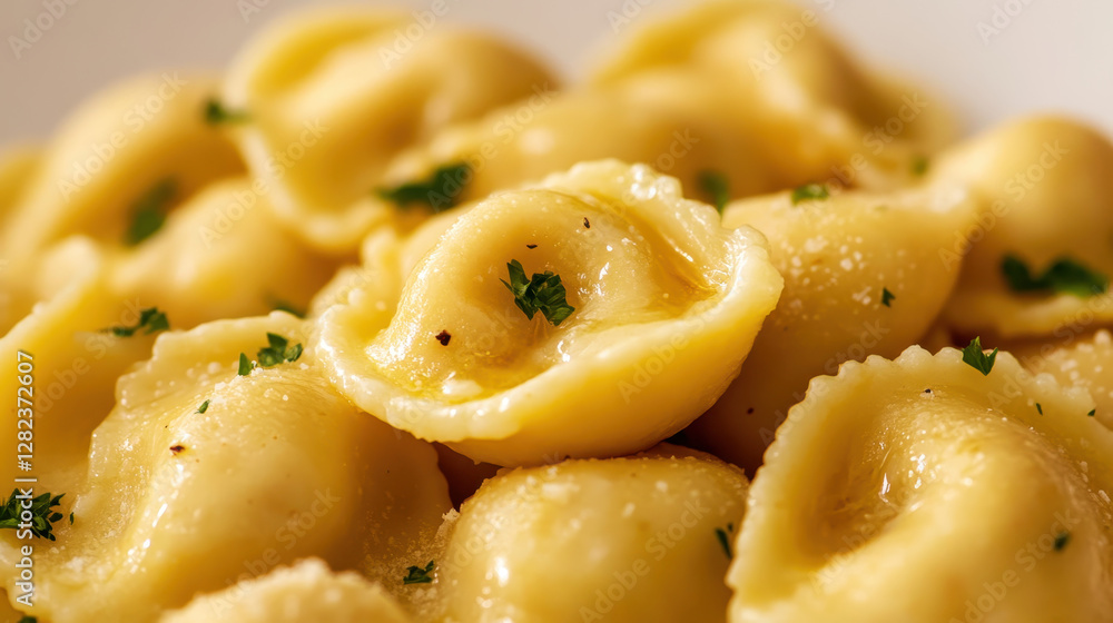 Close-Up View of Delicious Cheese Ravioli with Fresh Garnish Close-Up View of Delicious Cheese Ravioli with Fresh Garnish