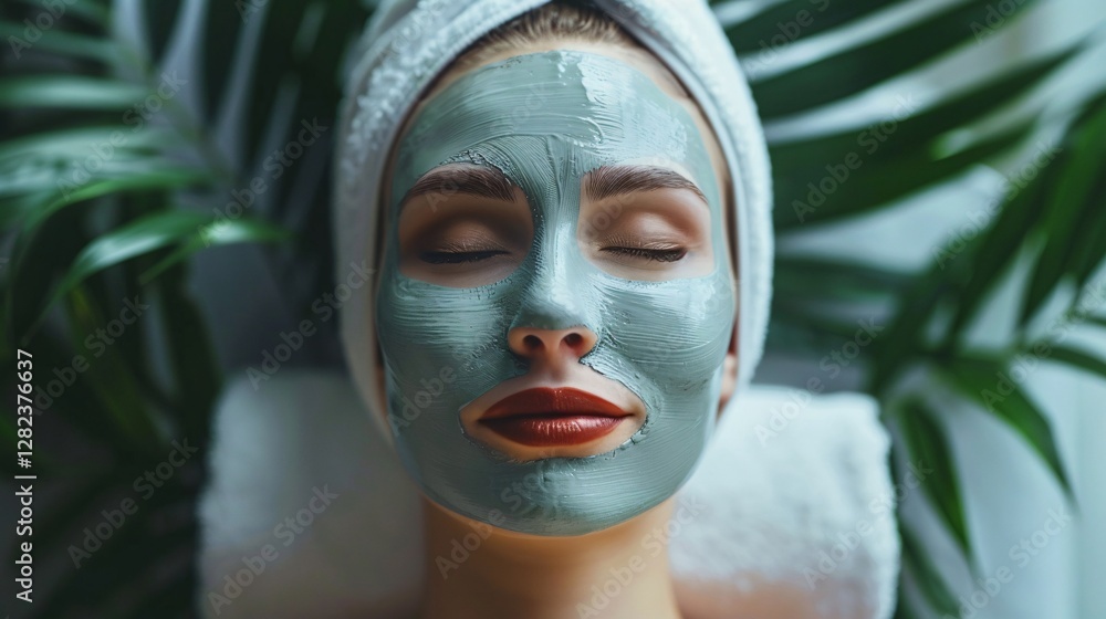 A woman with a green face mask on A woman with a green face mask on