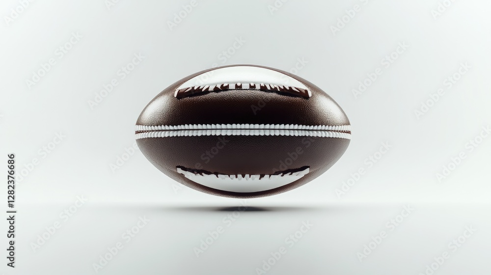Perfectly symmetrical rugby ball, sharp top-down view, seamless leather texture, and premium design floating on white. Perfectly symmetrical rugby ball, sharp top-down view, seamless leather texture, and premium design floating on white.