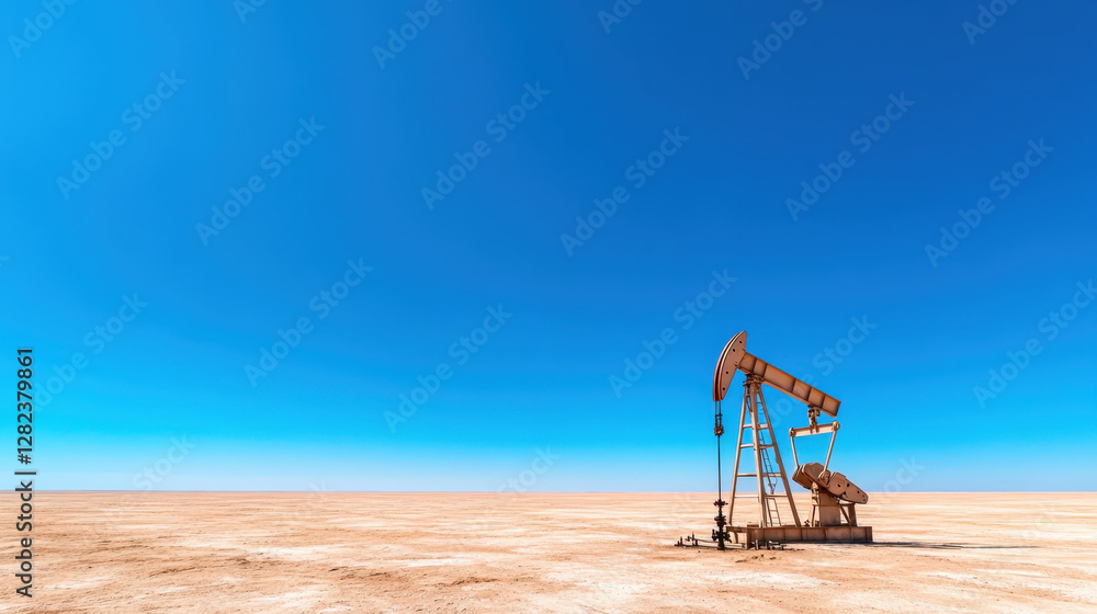 Large Oil Pump Jack in an Arid Desert Landscape Under Clear Sky Large Oil Pump Jack in an Arid Desert Landscape Under Clear Sky