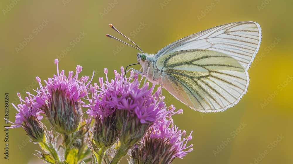Naklejka premium Close-up of a white butterfly on pink flowers.
