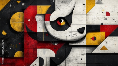 Abstract geometric owl composed of squares and circles design