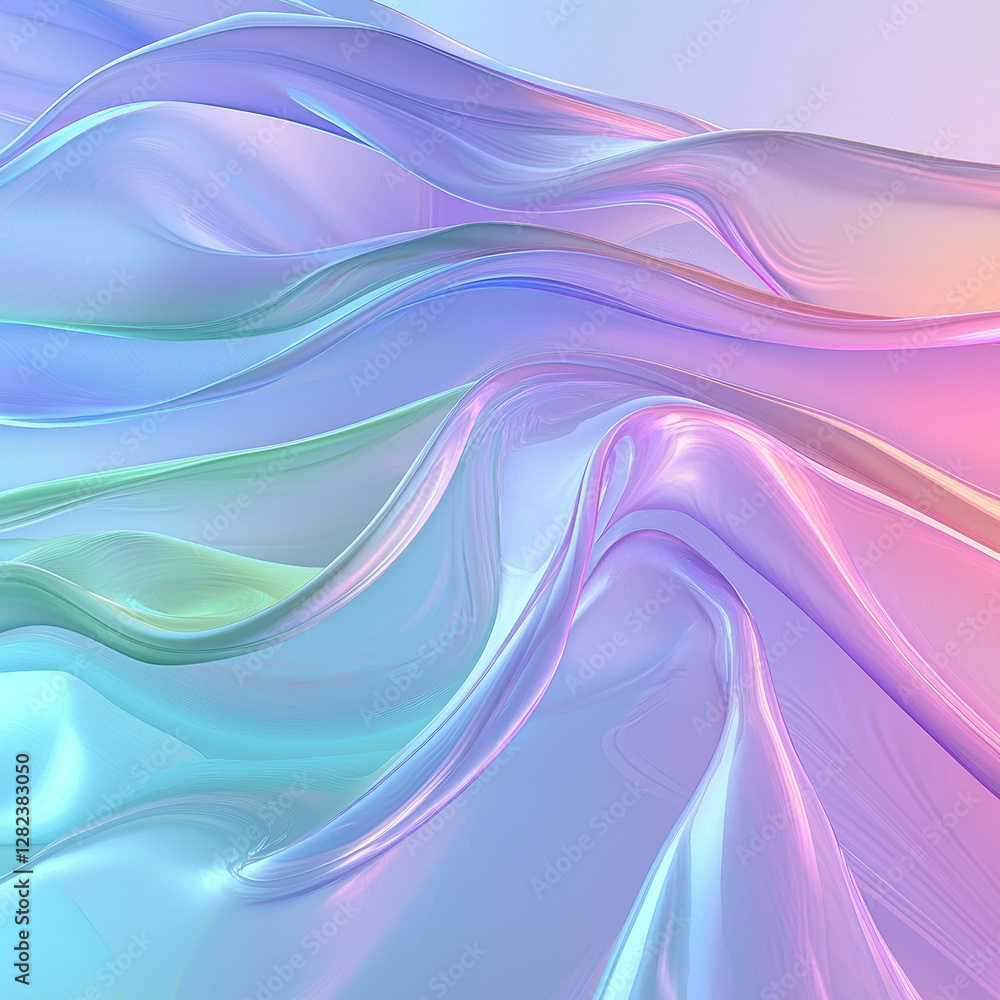 Fototapeta premium An abstract art piece showcasing fluid, wavy lines in pastel shades of pink, blue, purple, and green, creating a dreamy, ethereal atmosphere The minimalist modern artwork emphasizes fl - AI-Generated