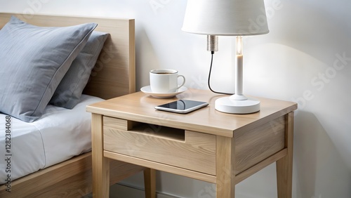 Bedroom Nightstand with Lamp and Devices