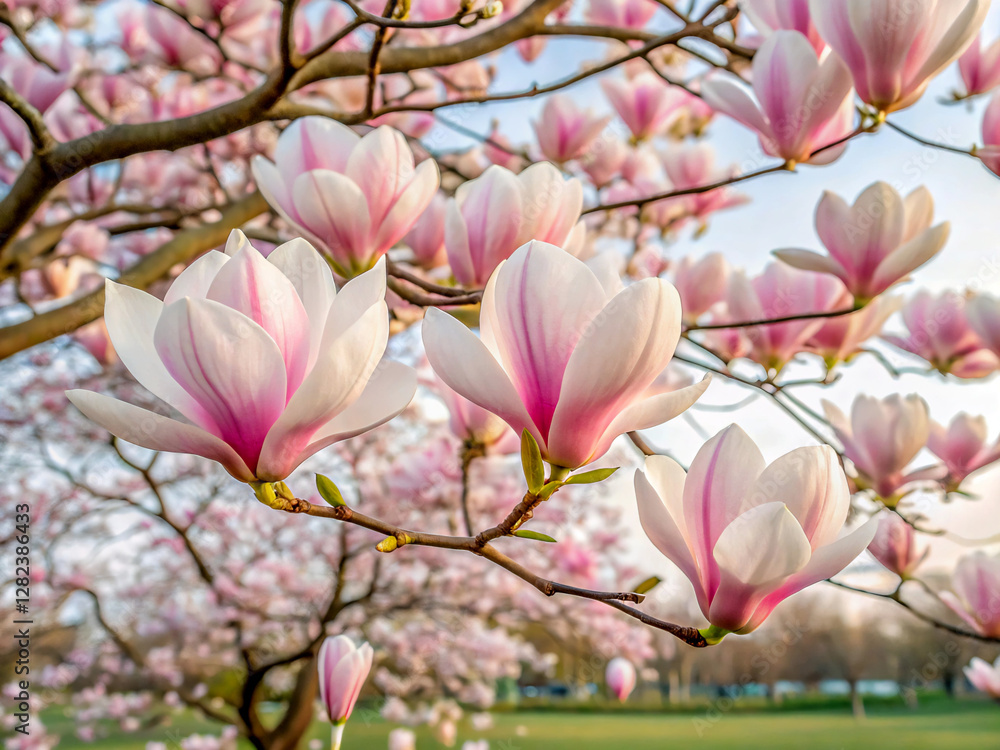 Obraz premium pink magnolia flowers. flower, pink, magnolia, spring, flowers, nature, plant, tree, blossom, bloom, beauty, garden, flora, white, blooming, branch, closeup, purple, lily, petal, summer, petals, macro