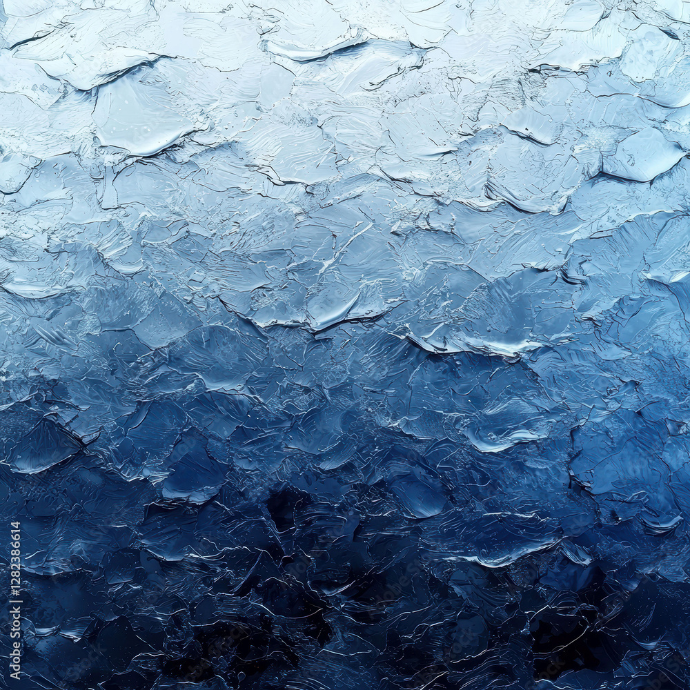Close-up image of icy texture, resembling frozen sea spray or ice crystals, cool color palette blue and white, rugged textures with cracking melting edges, giving a sense of coldness - AI-Generated Close-up image of icy texture, resembling frozen sea spray or ice crystals, cool color palette blue and white, rugged textures with cracking melting edges, giving a sense of coldness - AI-Generated