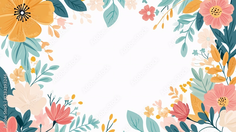 custom made wallpaper toronto digitalFloral arrangement with various flowers and leaves around the white space