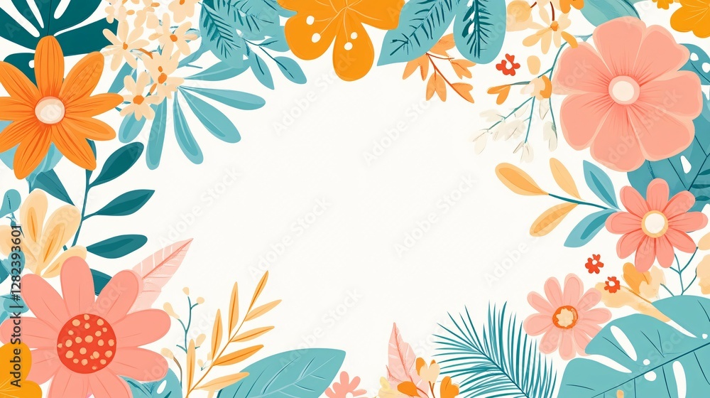 Obraz premium Colorful floral arrangement with leaves and flowers in artistic design