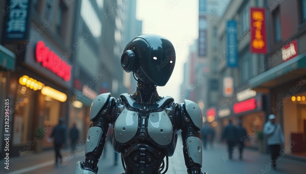 Futuristic Cityscape: A Robot's Stroll Futuristic Cityscape: A Robot's Stroll