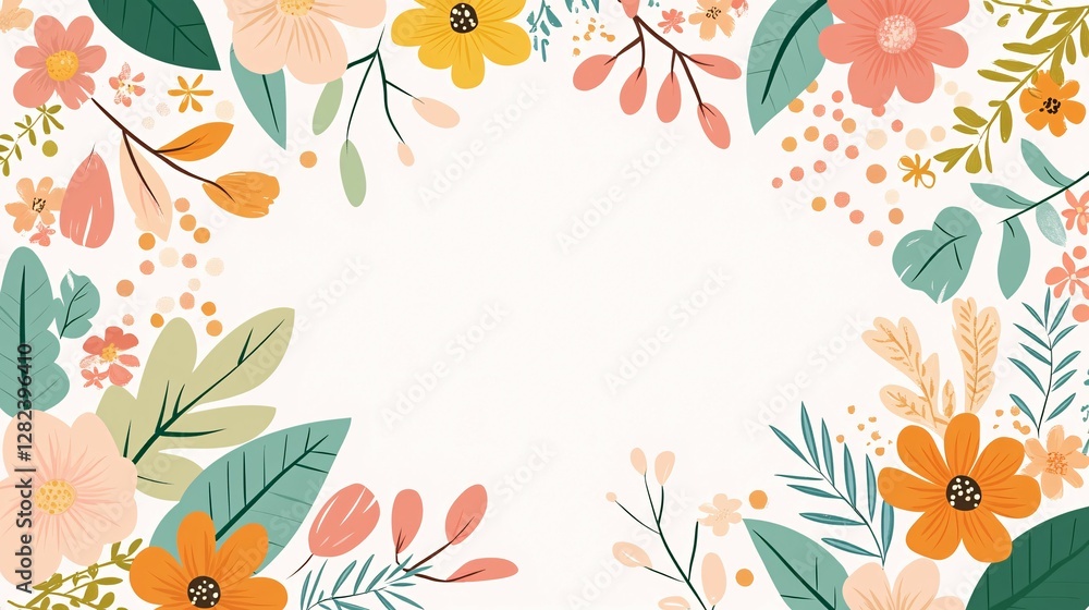 Decorative Flowers and Leaves Border Create a Beautiful White Background Decorative Flowers and Leaves Border Create a Beautiful White Background