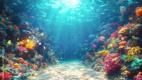 Wallpaper Mural A vibrant underwater scene showcasing colorful coral reefs and diverse marine life. Seamless looping 4k video background  Torontodigital.ca