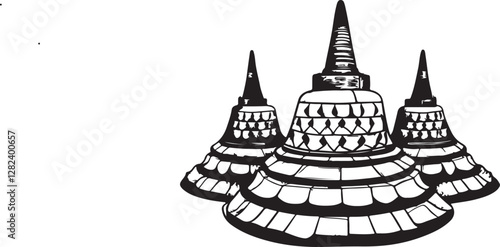 black and white sketch of a temple