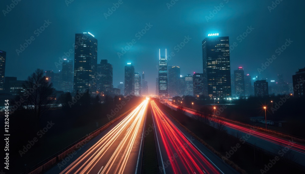 Fototapeta premium Night Cityscape: Metropolis Highway at Night